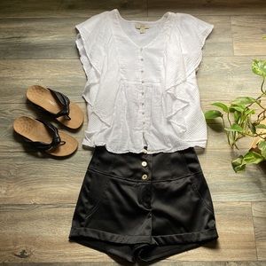 Super cute high waist black satin shorts